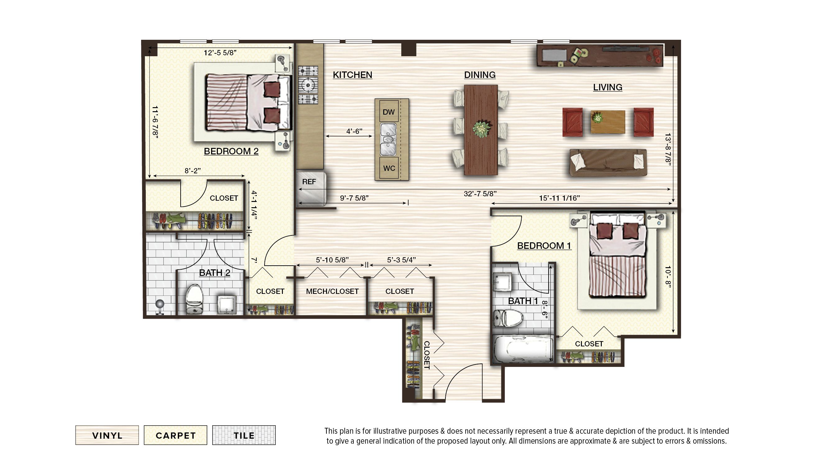 The Summit 8 apartment floor plan with 2 bedrooms and 2 baths